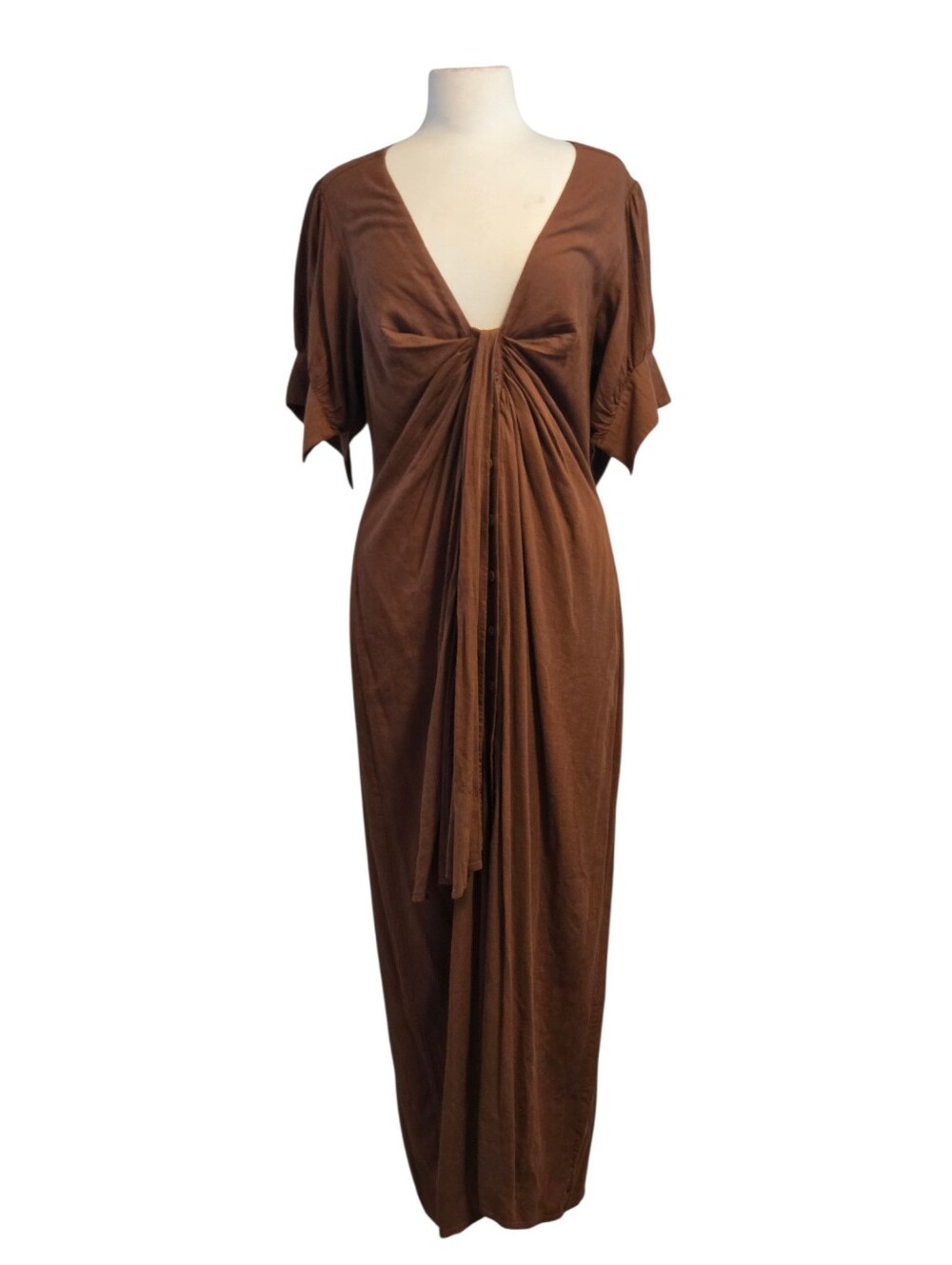 Free People "Vintage Summer" Brown Tie-Front Maxi Dress